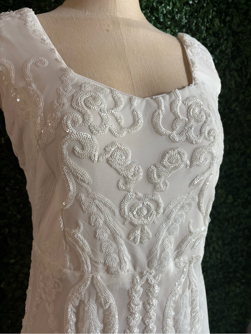 Beaded XL Ivory Mermaid Wedding Dress Art Deco Embroidered Lace Bridal Gown - Picture 2 of 9